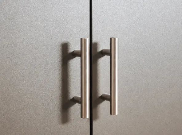 Brushed stainless steel pulls on cabinet doors